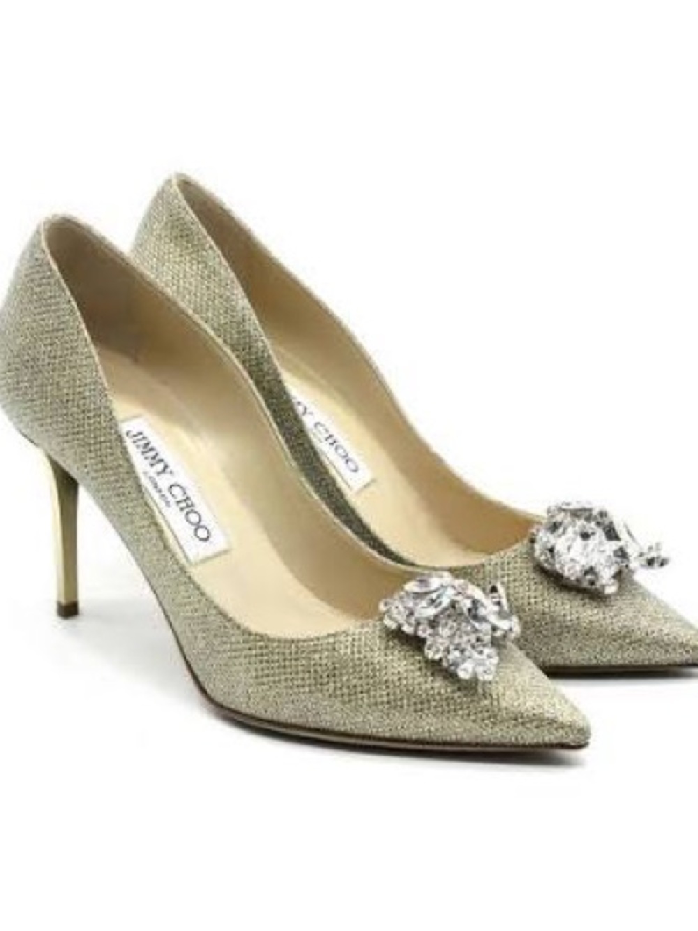 Jimmy Choo Gold Mamey Crystal Heels